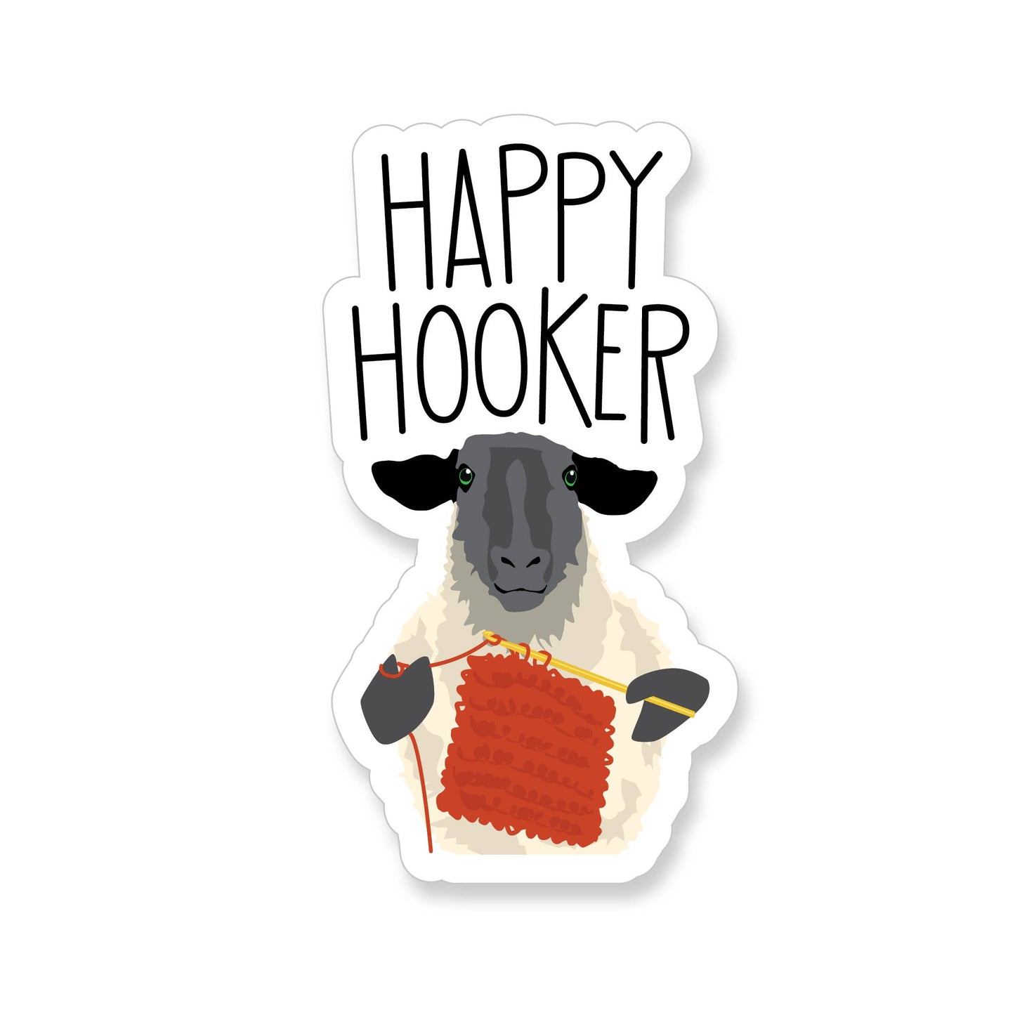 Sticker: Happy Hooker Crocheting Sheep