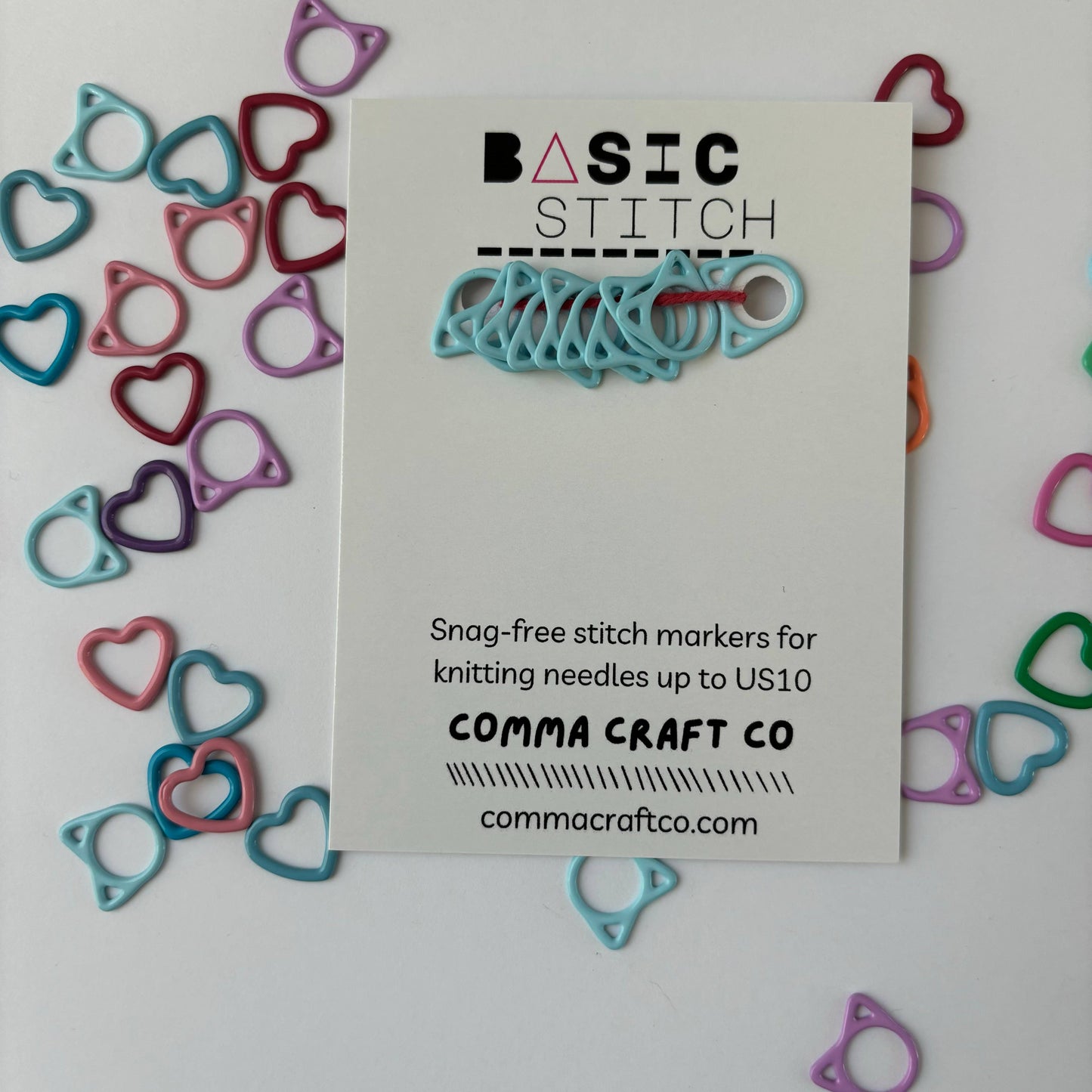 Knitting Stitch Markers: Metal Cat + Heart