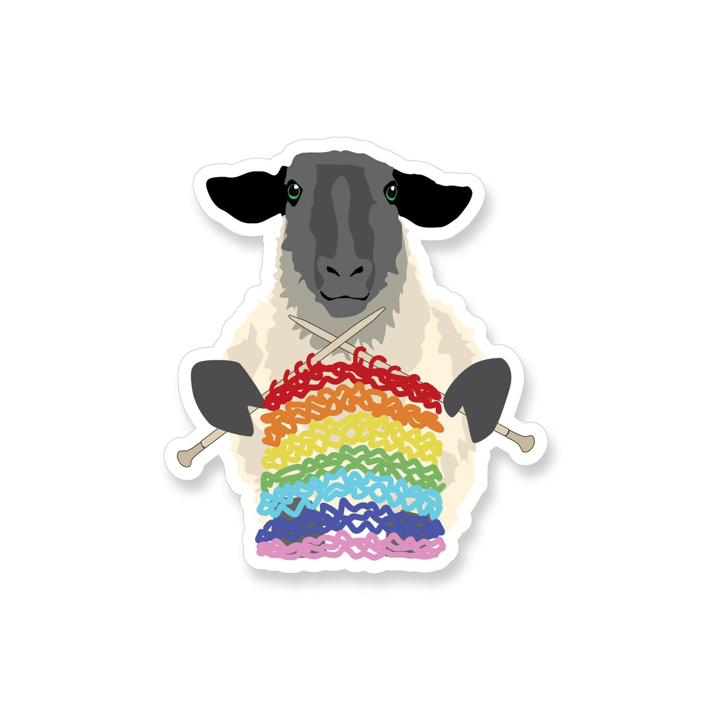 Sticker: Sheep Knitting Rainbow Yarn