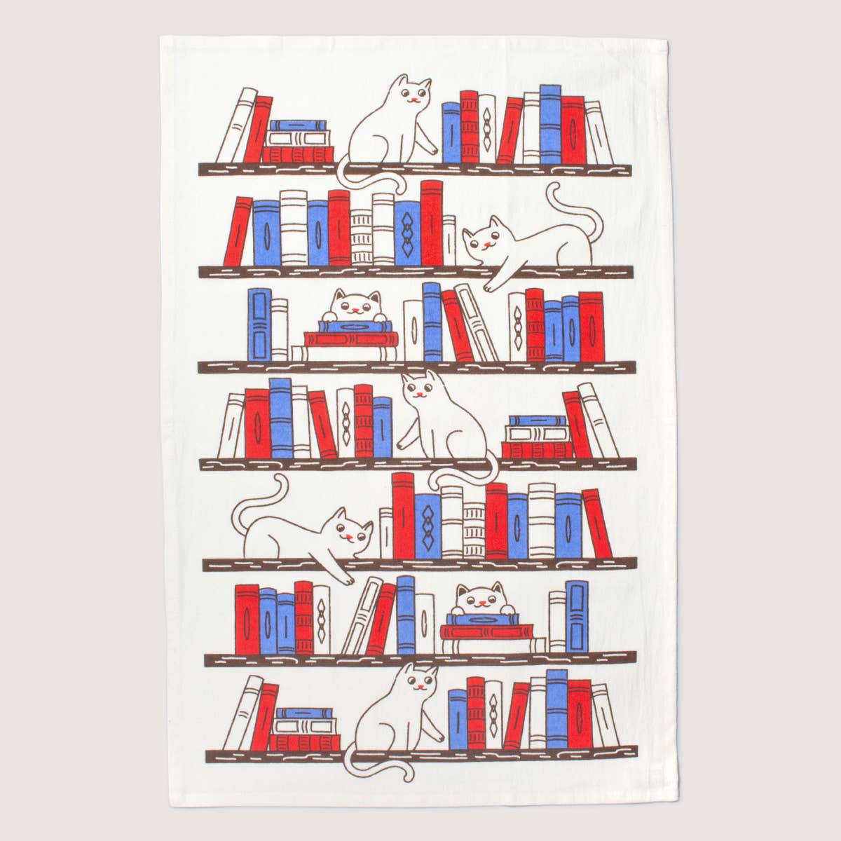 Bookshelf Cats Tea Towel